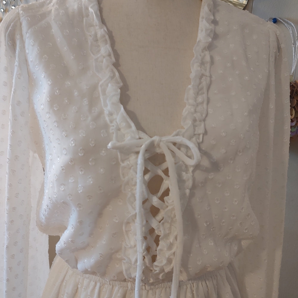 NWOT VENUS White Lace Up Tiered Dress SZ Small - Picture 3 of 9